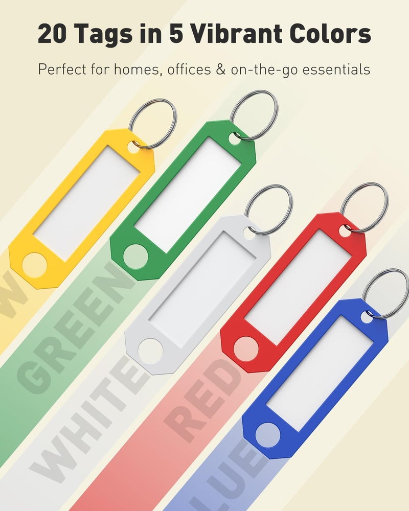 Uniclife 10 Pcs Key Tags, 5 Color Key Tags with Labels, Key Labels for Keychain, 2.3" x 0.8" Plastic Key Identifiers with Split Ring, Blank Key Ring Tags for House Office & School - Image 3